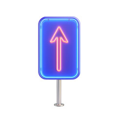 Bright neon arrow sign indicating direction for drivers in urban settings., isolated on a transparent background.
