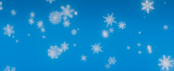 White Snowflakes Falling on Blue Background