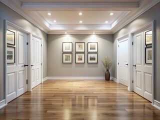 Fototapeta premium Spacious Interior Design with Two Doors and Empty Frames - Modern Home Decor