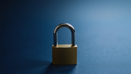 Fototapeta premium Digital illustration showcases a secure lock symbol against a dark blue backdrop to represent cybersecurity technology for safeguarding data networks