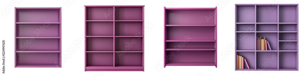 Poster minimalist pastel colored bookshelf or shelving unit arranged in a clean and contemporary studio set