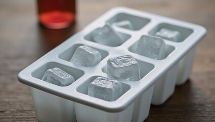 Frosted ice cube tray with chilled ice cubes
