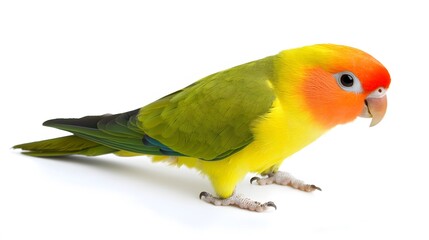 Fototapeta premium Vibrant yellow and green lovebird on white background.