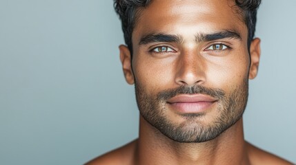 Fototapeta premium Portrait of a handsome Indian man with confident expression, perfect for fashion, grooming, and cultural representation