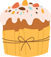 Easter cake with candied fruit and chocolate. Christmas bakery vector illustration