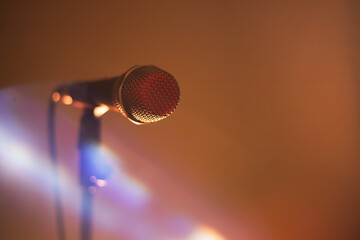 Microphone. Light reflections. Open microphone. Sing into the microphone.