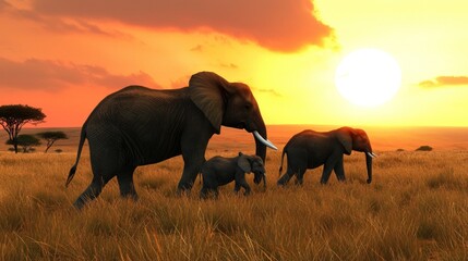 Naklejka premium African Elephants at Sunset