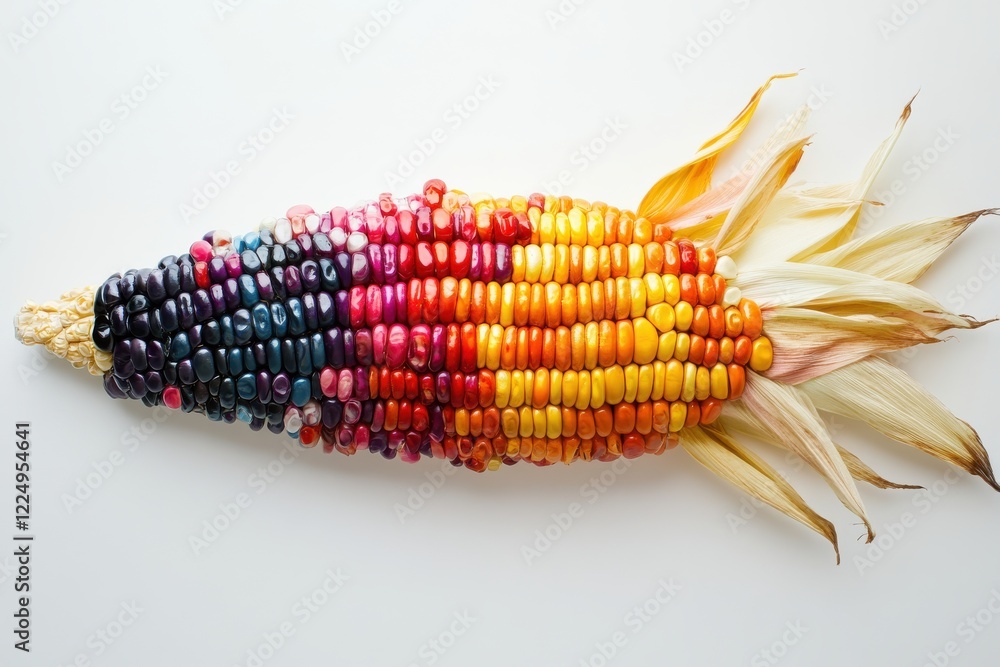 Aufkleber Dried multicolored corn cob on a light background showcasing its vibrant hues and unique patterns