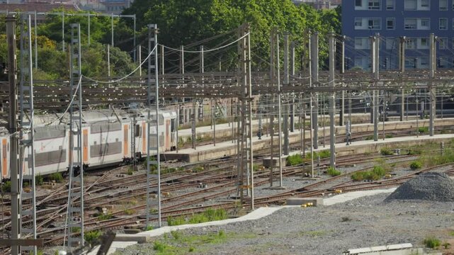 Barcelona City Train, big trains between Catalonia cityies, Commuting trains arriving at the station in downtown Barcelona.