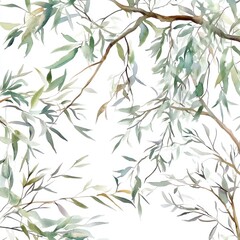 Watercolor Willow Branches, Canopy, Nature, Background, Design