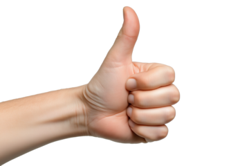 Hand showing thumb up ok sign isolated on transparent white background