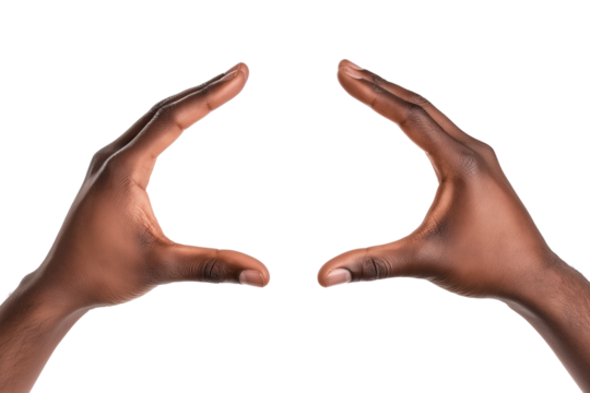 African American hands forming frame shape isolated on transparent white background