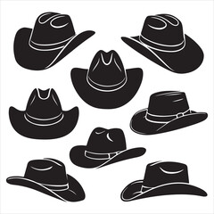SET OF VECTOR VARIOUS COWBOY HATS SILHOUETTES	