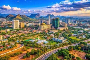 Fototapeta premium Stunning Aerial Panorama of Abuja Cityscape - High-Resolution Stock Photo