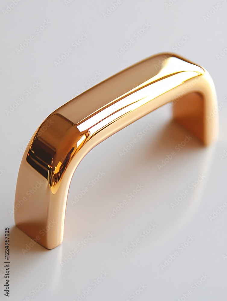 Poster golden handle with smooth surface and soft reflections on a white background minimalist style