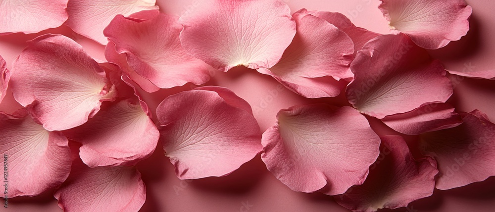 Poster soft pink rose petals arranged on a matching background creating an abstract floral pattern