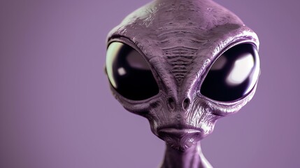 Close up of a 3D alien looking directly at the camera.