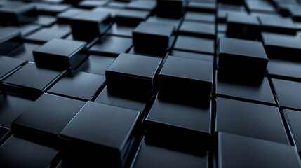 Obraz premium A 3D render of a grid of black cubes with a slight sheen.