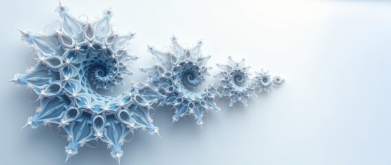 Fractal structure with spiral shapes in blue tones on a white background.