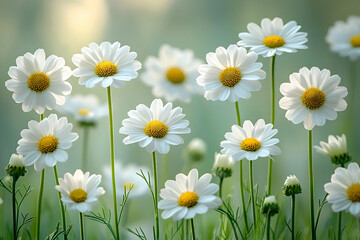 White Daisies in a Green Field: Closeup of Delicate Blooms