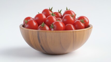 Close-Up View of Wooden Bowl Filled with Fresh Red Cherry Tomatoes