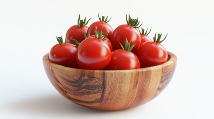 Rustic Wooden Bowl with Fresh Red Tomatoes in 3D Illustration