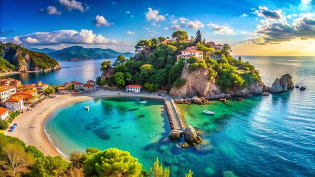 Stunning Valtos Beach Parga & Venetian Castle Panorama, Greece - Breathtaking Coastal Scenery