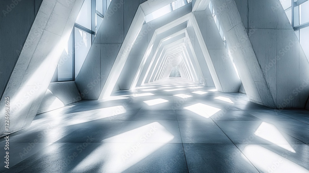 Poster abstract architecture with light and shadow in a modern concrete corridor geometric design