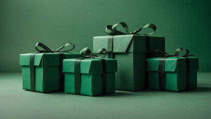 green gift boxes on green copyspace background