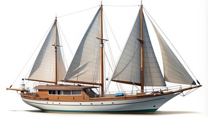 Fototapeta premium Wooden Sailboat on White Background