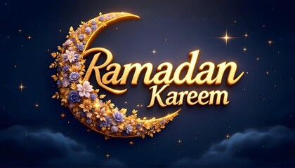 Naklejka premium Golden Ramadan Kareem crescent moon greeting.