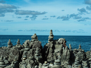 Rock stacks along the coastline of captain cook highway, far north Queensland