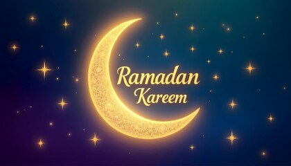 Naklejka premium Glowing Ramadan Kareem Crescent Moon and Stars