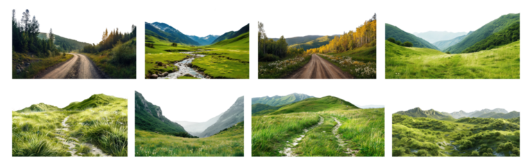 Mountain landscape border png cut out element set, transparent background