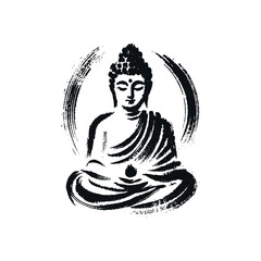 Minimalistic hand-drawn Buddha with bold black lines on white
