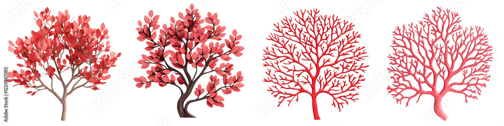Poster spectacular collection of red autumn trees with distinctive branching patterns and lush foliage crea