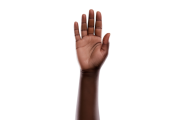 African American hand waving hello isolated on transparent white background