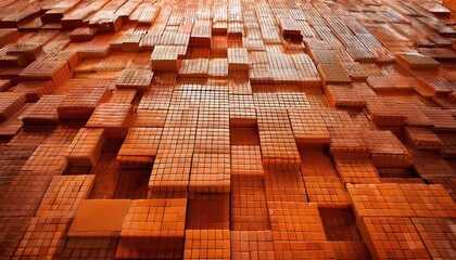 Vibrant and Intricate 3D Mosaic Wall Artwork made with Orange Tiles, Showcasing Modern Geometric...