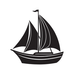 sailboat silhouette, black and white silhouette, vector and illustration