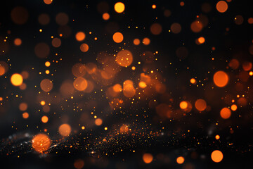Obraz premium Abstract background with glowing orange bokeh lights on a dark backdrop, creating a warm ambiance
