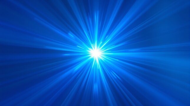 A vibrant blue burst of light with radiating rays on a deep blue background. Concept of energy, explosion, or illumination. Ai generative