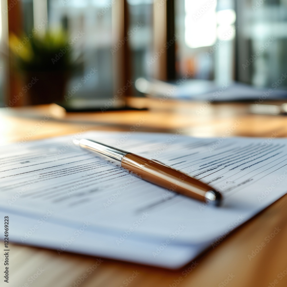 Poster loan application process office setting document overview bright environment close-up viewpoint unde