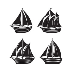 set of sailboat silhouette, black and white silhouette, vector and illustration