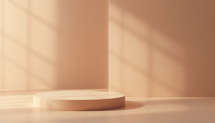 Fototapeta premium Minimalist Beige Platform Sunlit Studio Background