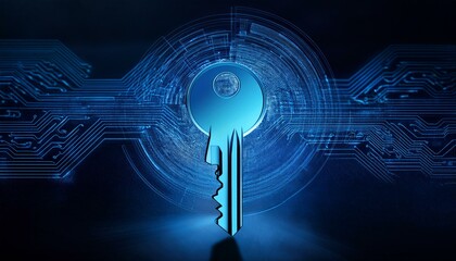 Uma chave azul simulando segurança digital e criptografia