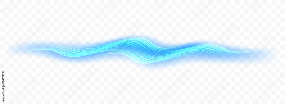 Aufkleber light blue waves glowing on transparent background. purity and lightness. clean air flow. vector eff