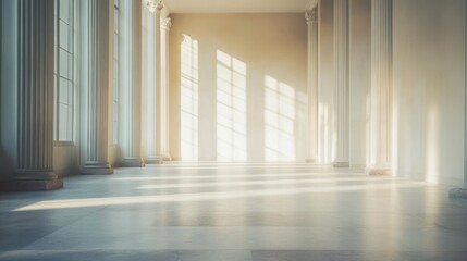 Elegant minimalistic interior with sunlight streaming through windows