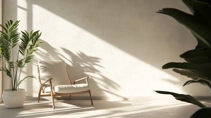 Minimalist interior with natural light and potted plant decoration