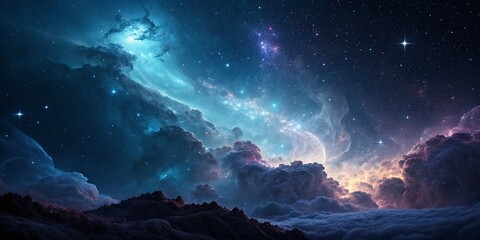 Naklejka premium Surreal Dark Blue Light Background Abstract Photography - Ethereal Dreamscape