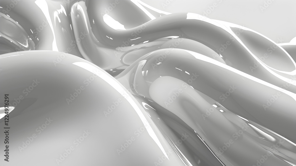 Poster abstract smooth white waves creating a fluid, glossy texture.